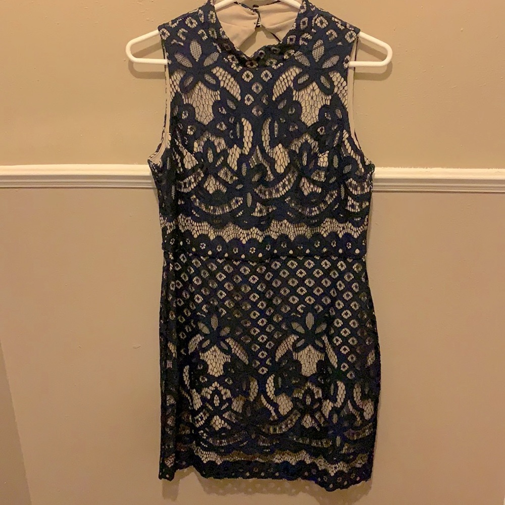 Navy and Nude Lace Dress